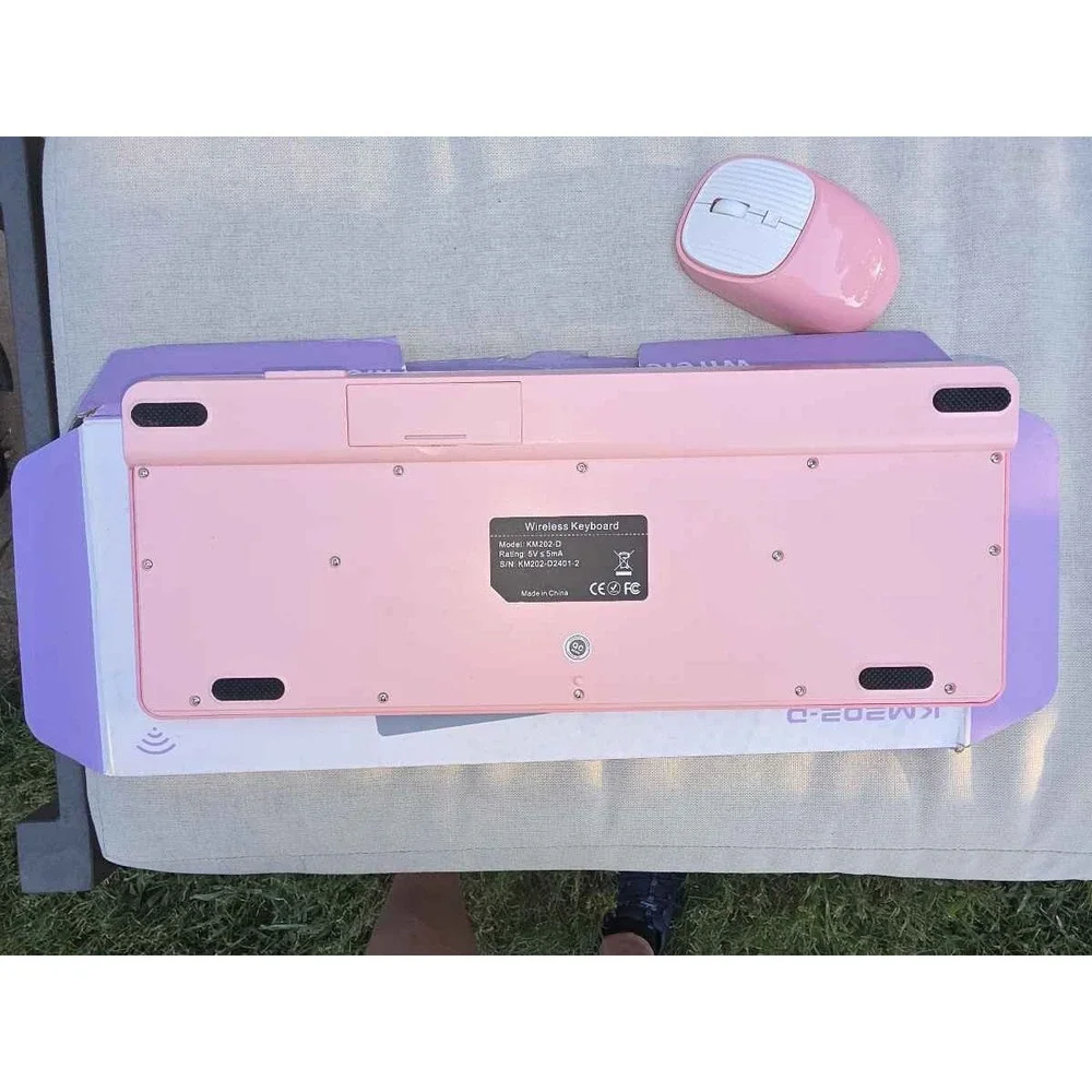 Pink Retro Round Keycaps Full-Size Typewriter Keyboard Mouse Set dongle missing